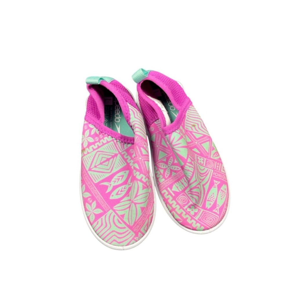 Speedo Kids Girls Water Shoes Pink Green Tropical Slip On Beach Pool Size 9/0
